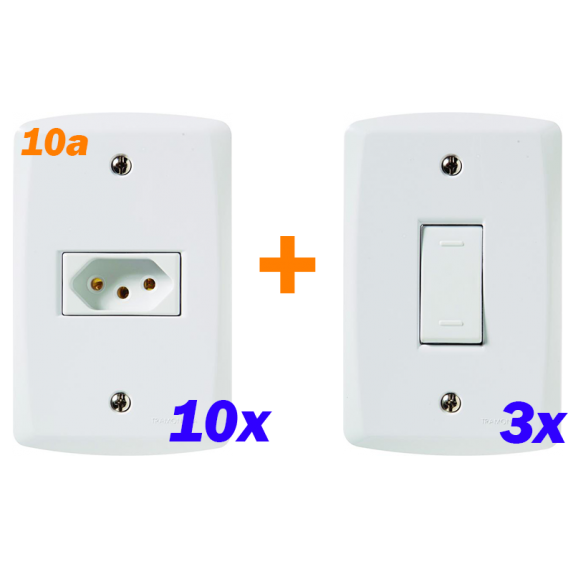 Kit 10 Tomadas 10A + 3 Interruptor Simples - Tramontina LUX2